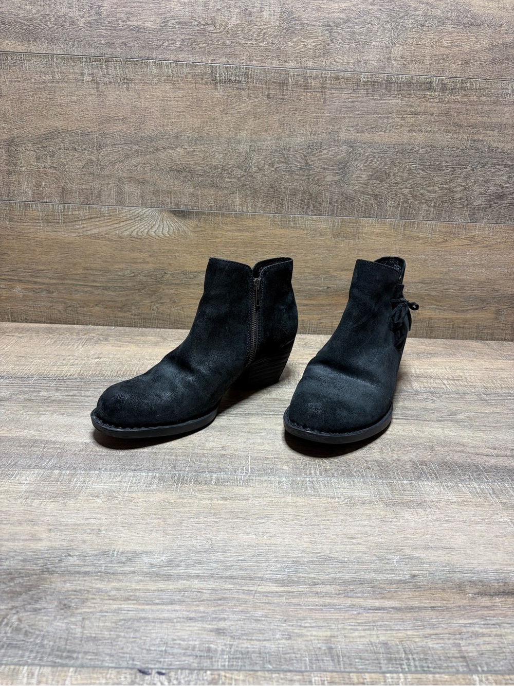 Born Black Suede Ankle Booties with Side Bow Accent